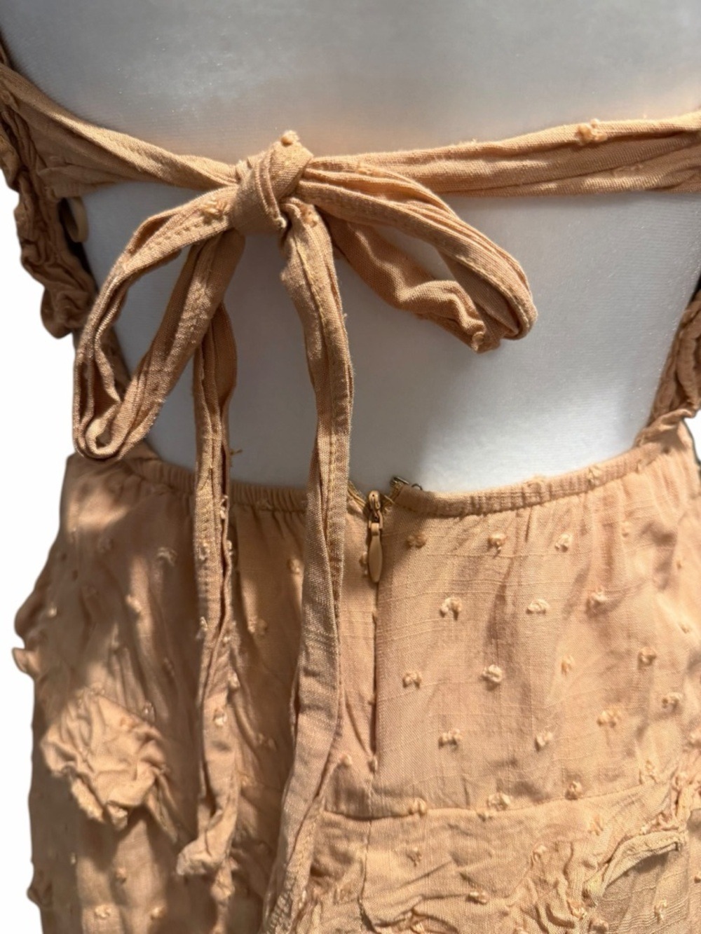 Mable Lulaa Swiss Dot Smocked Open Back Ruffle Tiered Mini Dress Size Small - Picture 6 of 8